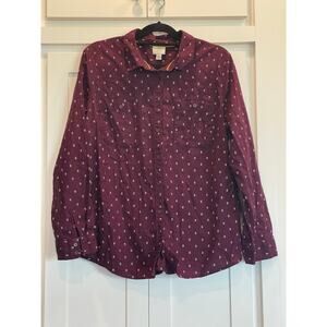 St. John's Bay maroon/white dress shirt ladies XL 100% Cotton